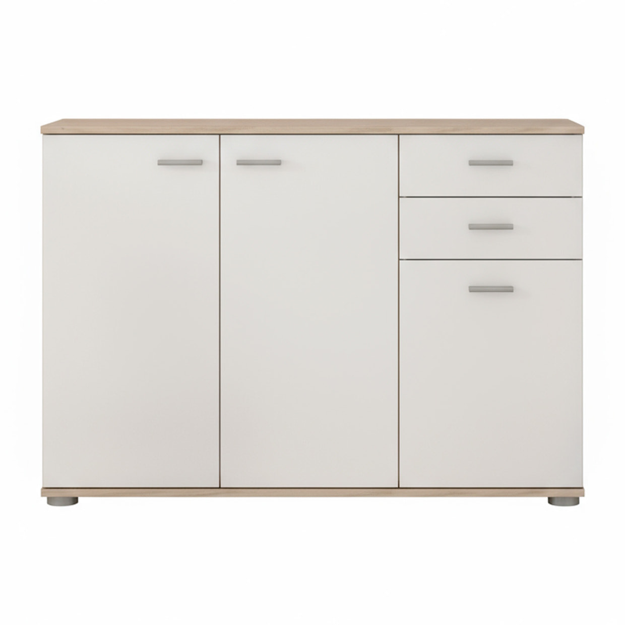 Credenza 3 Ante E 2 Cassetti Credenza Soggiorno Cucina Madia Moderna Multi Spazio Mobile Credenza in Legno Itaca 103 X 70 x 35 Cm Bianco e Rovere