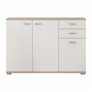 Credenza 3 Ante E 2 Cassetti Credenza Soggiorno Cucina Madia Moderna Multi Spazio Mobile Credenza in Legno Itaca 103 X 70 x 35 Cm Bianco e Rovere