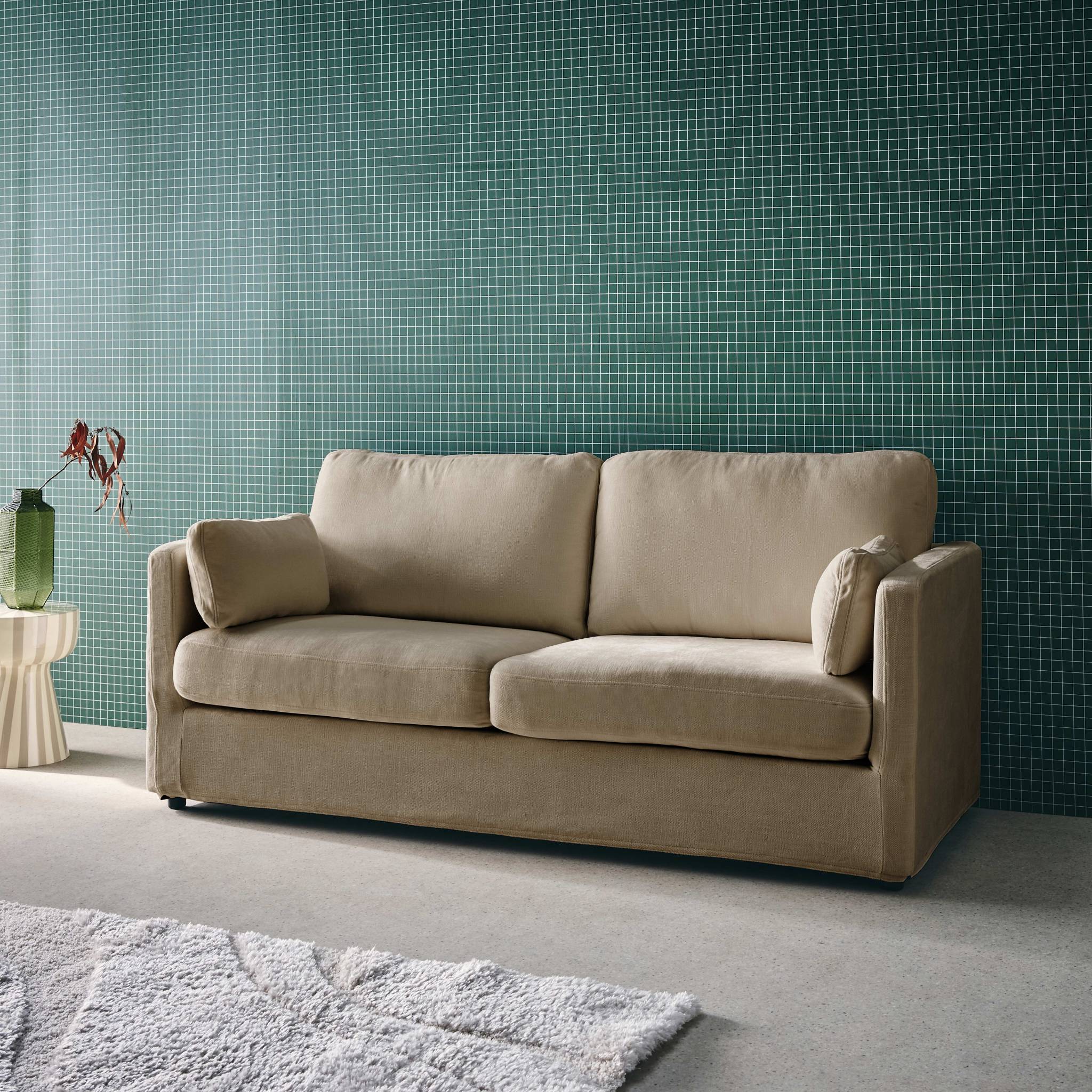 Canapé 2 places déhoussable tissu taupe L 198 x P 88 x H 85cm - Neo