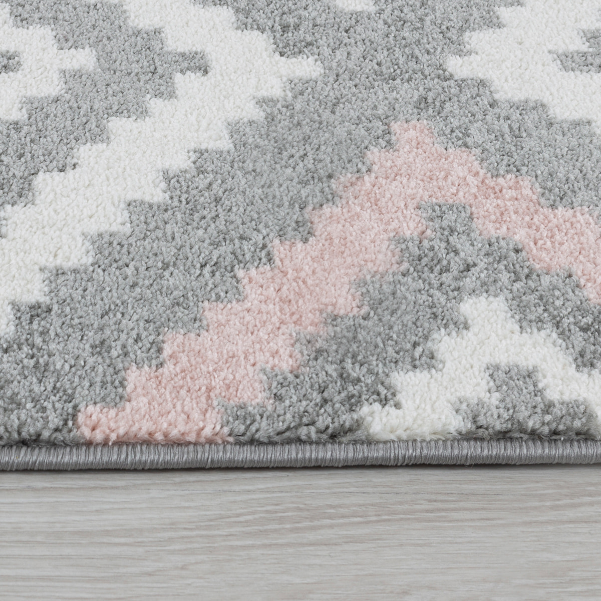 Tavla - tapis de salon en laine artificielle motif graphique rose et gris