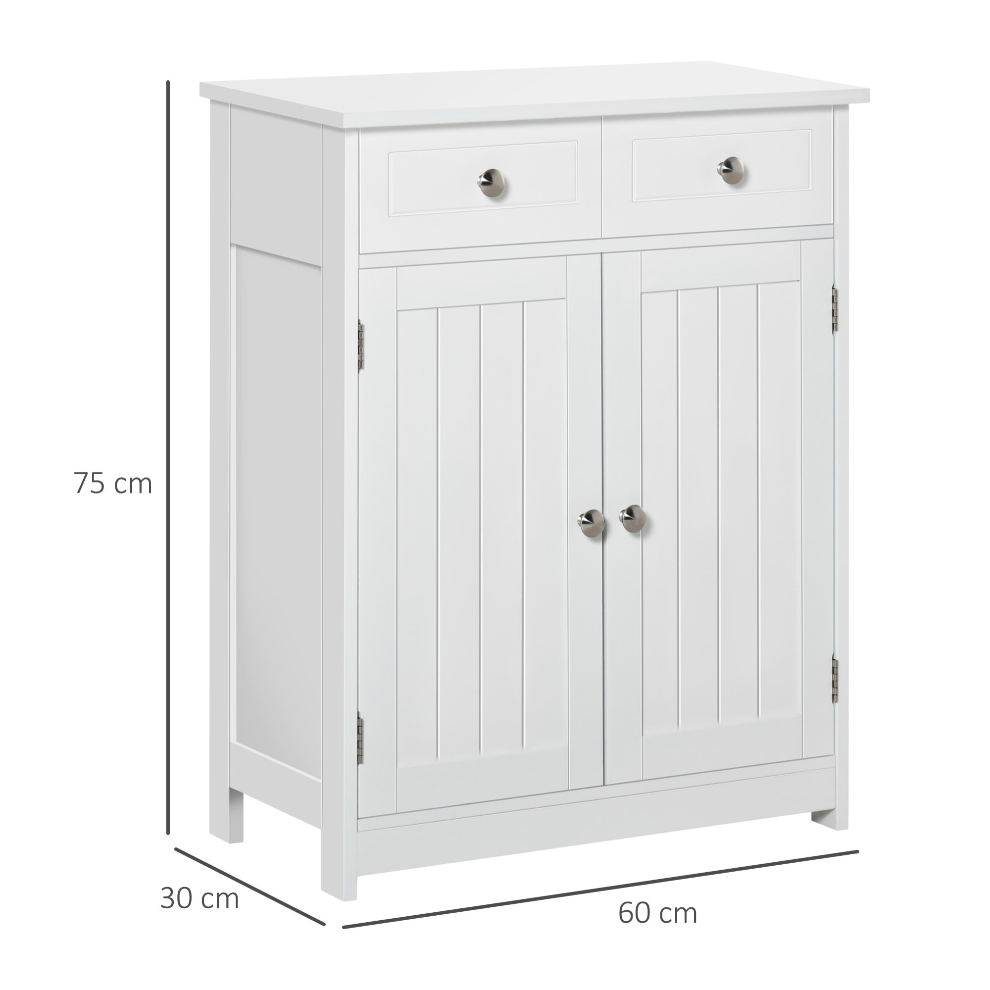 Armario Auxiliar de Baño con 2 Cajones 2 Puertas y Estante Ajustable 60x30x75 cm