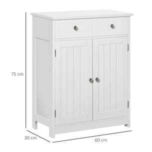 Armario Auxiliar de Baño con 2 Cajones 2 Puertas y Estante Ajustable 60x30x75 cm