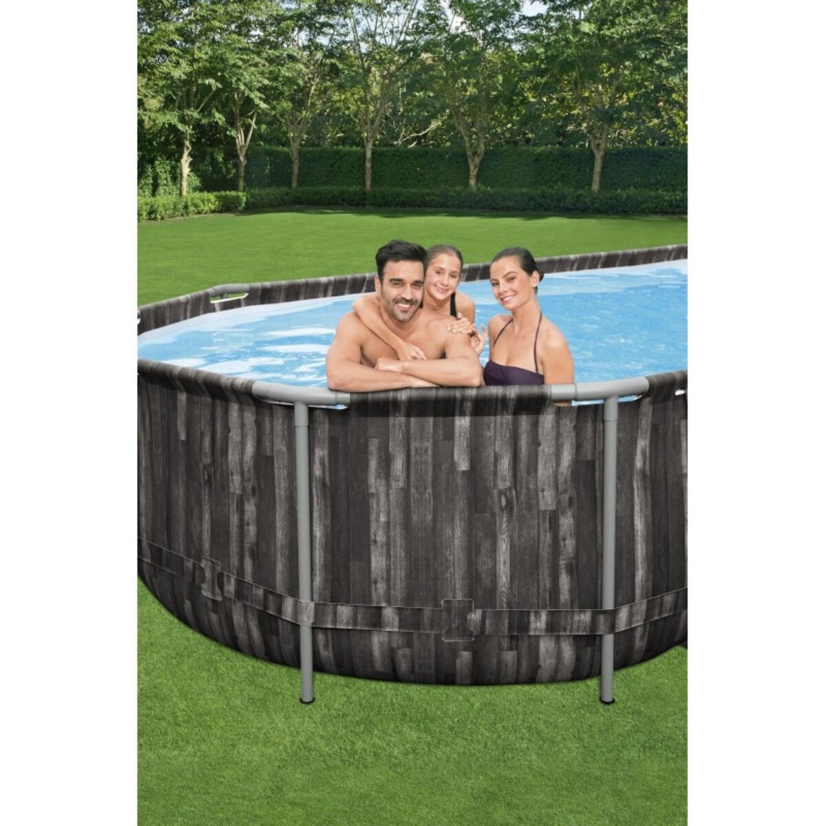 Bestway Piscine hors sol tubulaire ovale Bestway Power Steel 732 x 366 x 122 cm décor bois