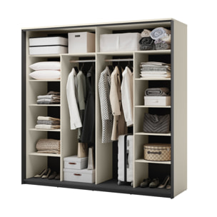 Kimi - armoire - 2 portes coulissantes - led et miroir inclus - 220x221 cm - Beige