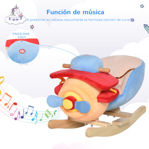 Caballo Balancín para Niños de +18 Meses Avión de Peluche con Música y Cinturón Seguridad Caballito Infantil 60x33x45 cm Multicolor