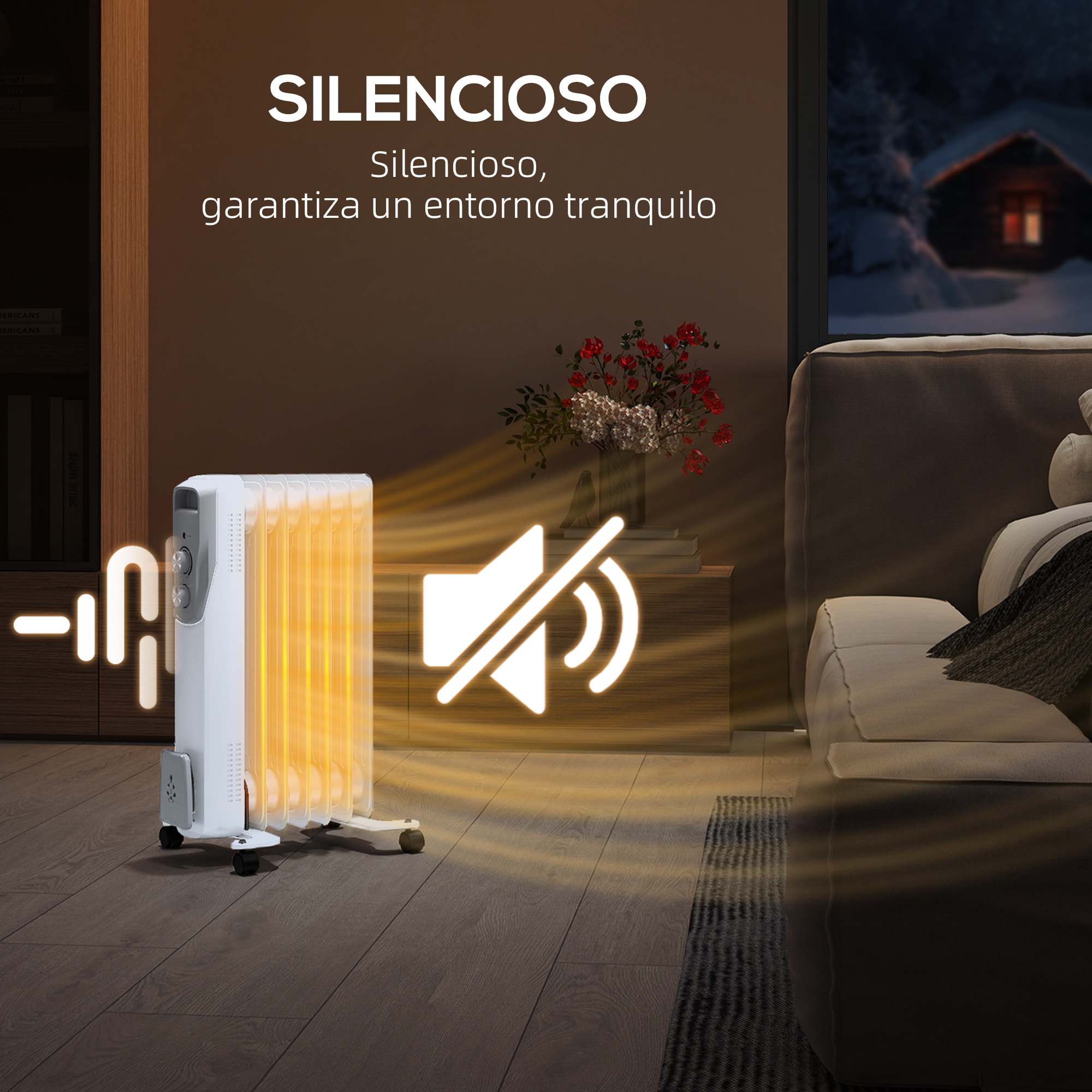 Radiador de Aceite Silencioso 1500W Radiador Eléctrico bajo Consumo con 7 Elementos Temperatura Ajustable Protección contra Sobrecalentamiento 3 Configuraciones de Calor para 20 m² Blanco