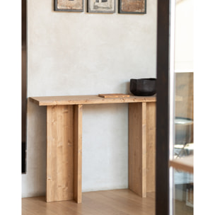 Consola de madera maciza en tono roble medio de 120x80cm Alto: 35 Largo: 120 Ancho: 80