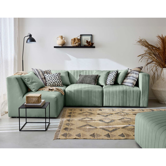 Nova - canapé modulable d'angle gauche - 5 places - avec pouf d'appoint - en velours - Bleu