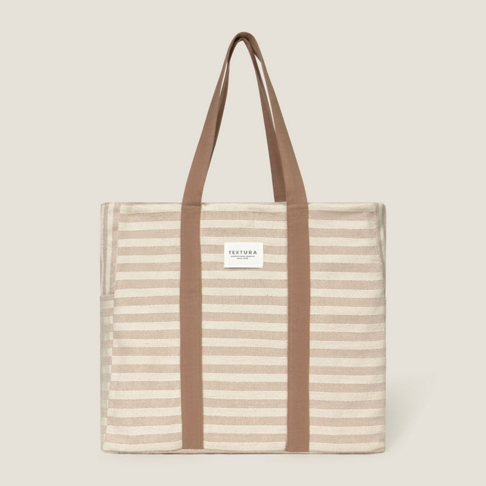 Bolso de playa de algodón con rayas Luribol color marron beige 100% Algodón