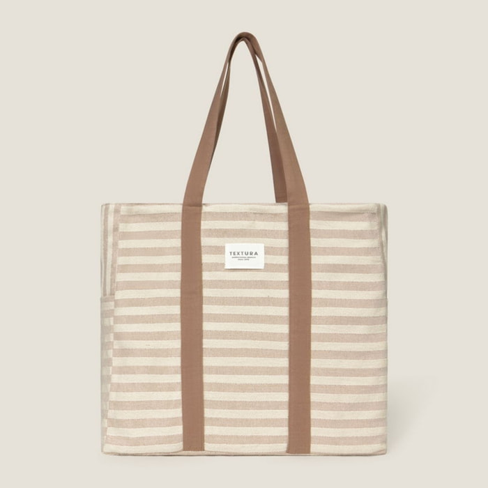 Bolso de playa de algodón con rayas Luribol color marron beige 100% Algodón
