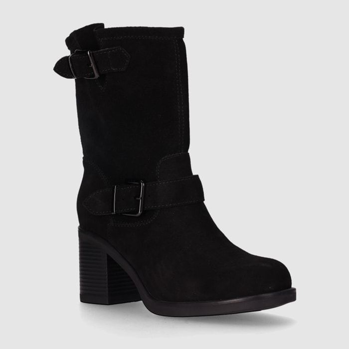 Botines de Serraje - Negro - Tacón: 5 cm