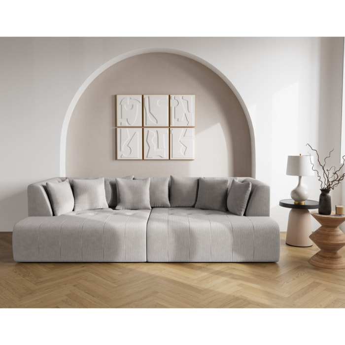 Onyx - canapé droit 4 places avec double méridienne - assise profonde - en velours côtelé - Gris clair