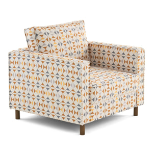 Jake - fauteuil motif graphique en tissu - Gris / Orange