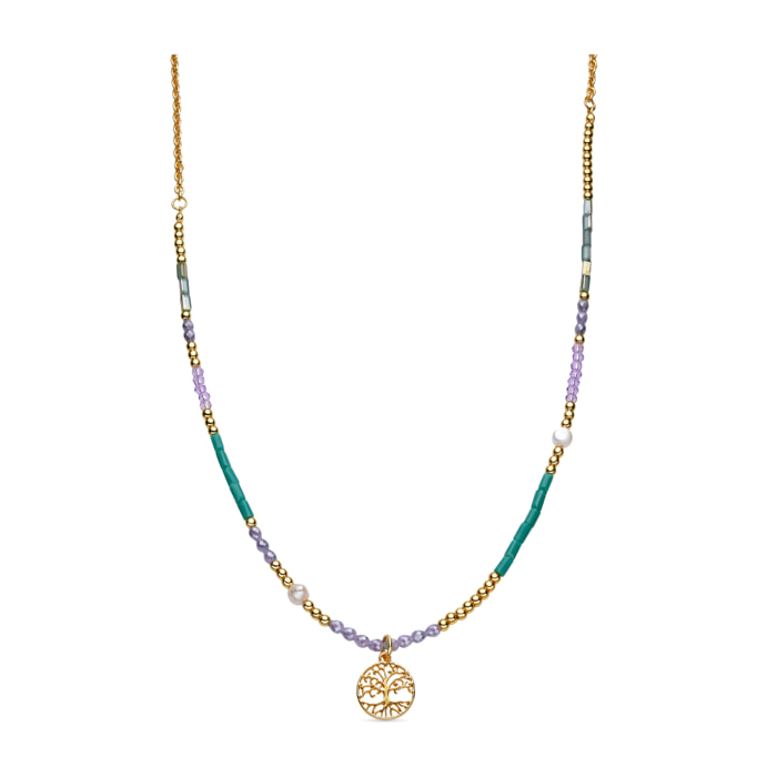 Collar con Cristal Azul acabado oro 18k
