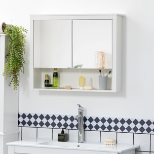 Armoire miroir de salle de bain - 2 portes, étagère, niche - MDF blanc