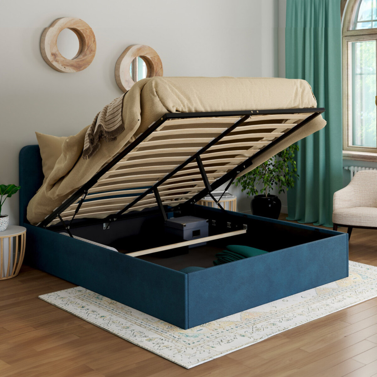 Lit coffre Louise 140x190cm velours bleu