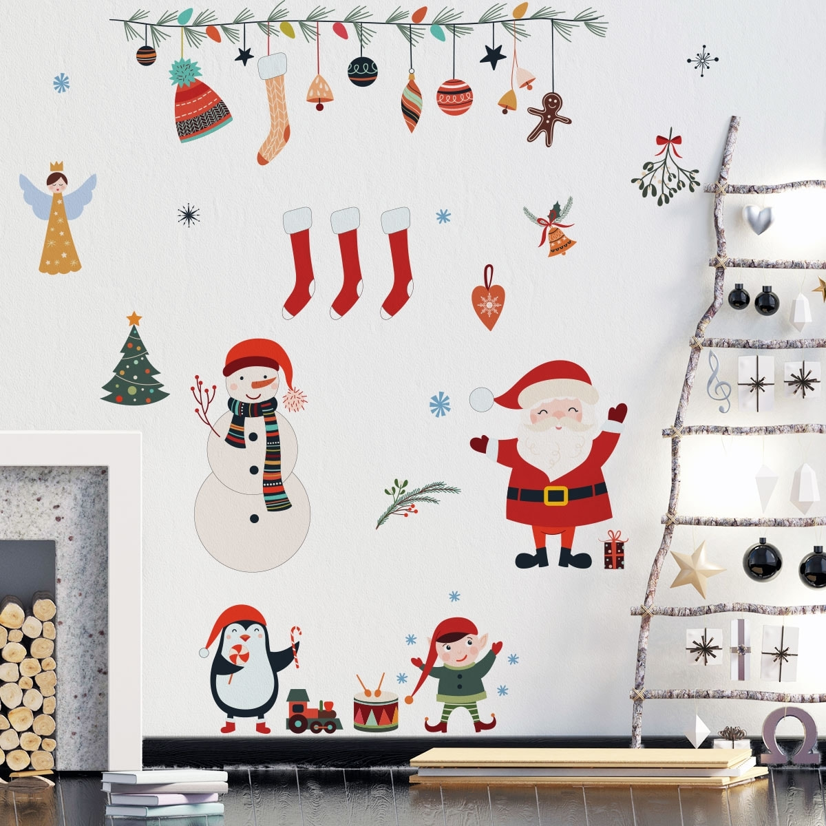 Sticker Noël père noël et éléments de noël - Autocollants stickers adhésifs noël - décoration fêtes