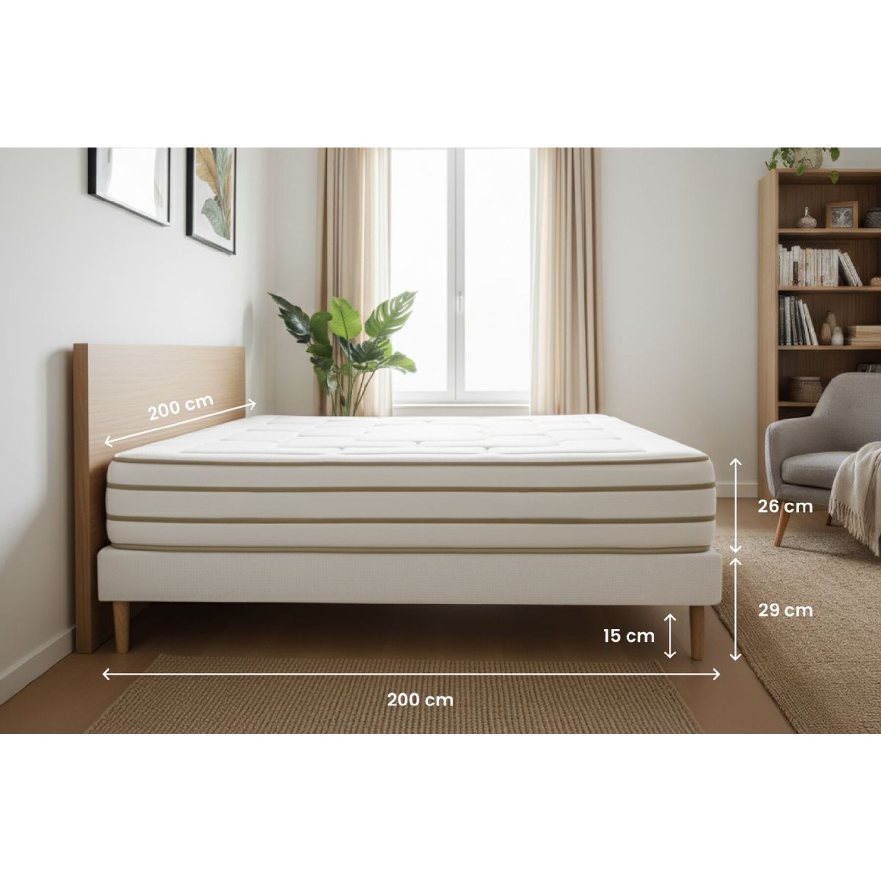 Ensemble Matelas Le Douillet - 26cm - Mémoire de forme - Matériaux éco-responsable - Sommier kit Blanc