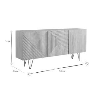 Buffet design gravé finition bois clair chêne et métal doré 3 portes L160 cm OZEN