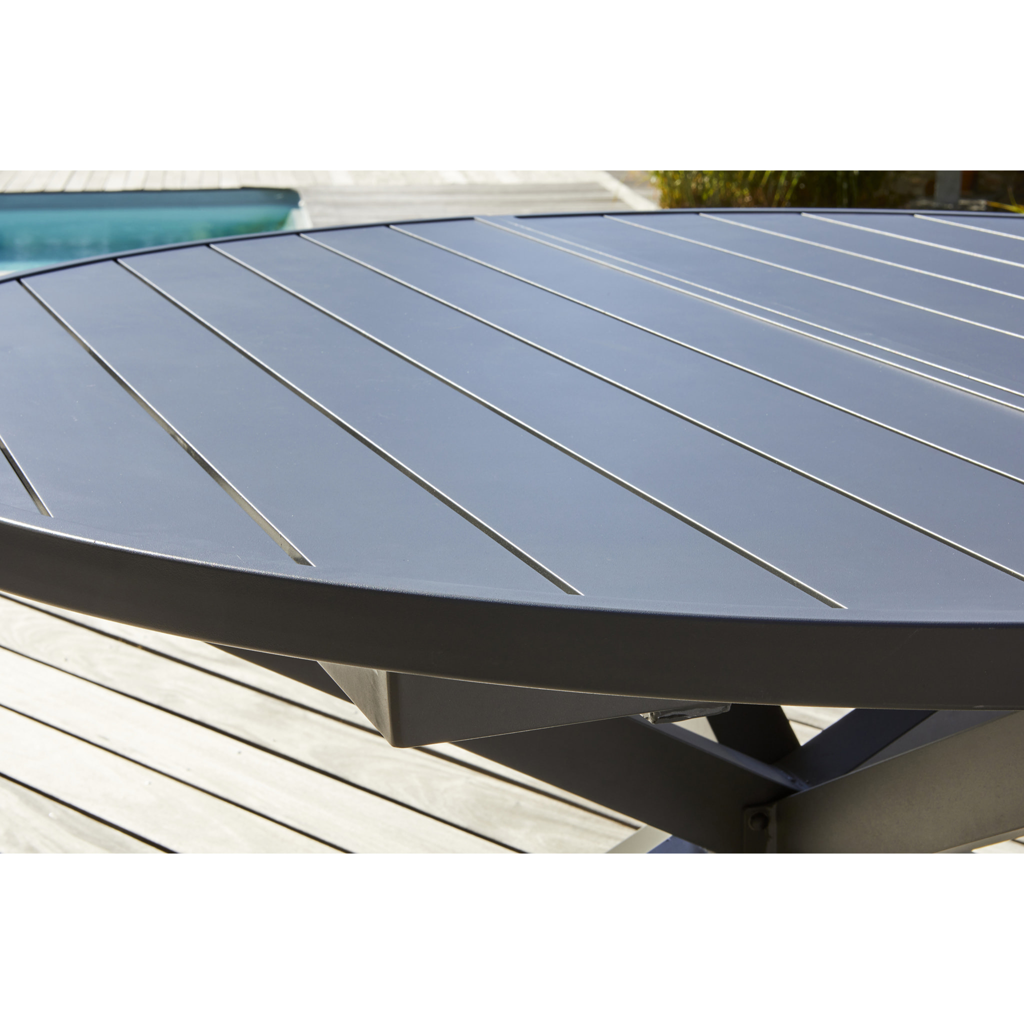 PELOSA - Ensemble repas 6 places en aluminium anthracite avec rallonge papillon