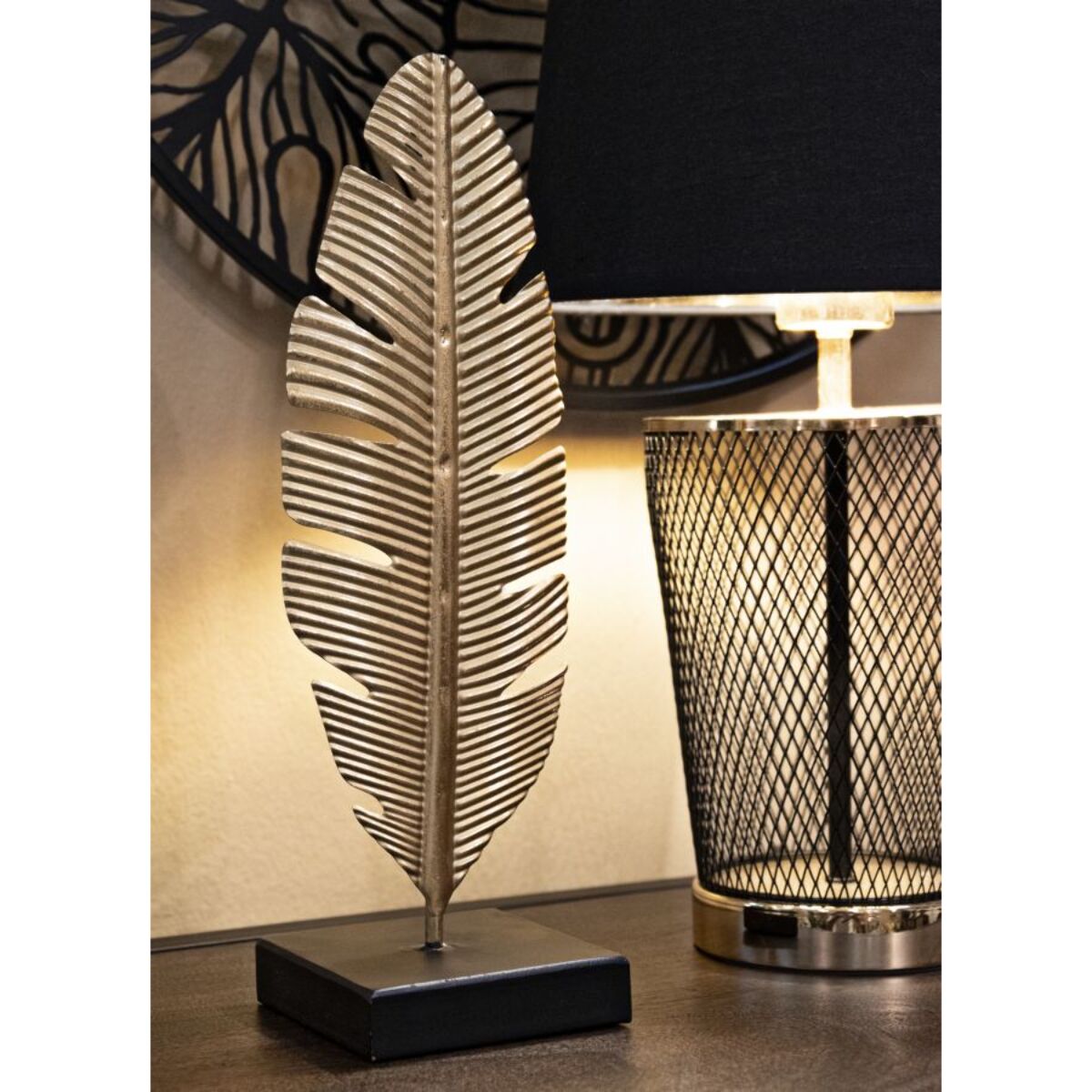 SCULTURA FOGLIA C/PORTA CANDELA GLAM CM 10X10X34