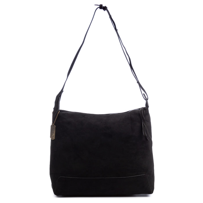 Atella bolso bandolera grande de piel auténtica gamuza.