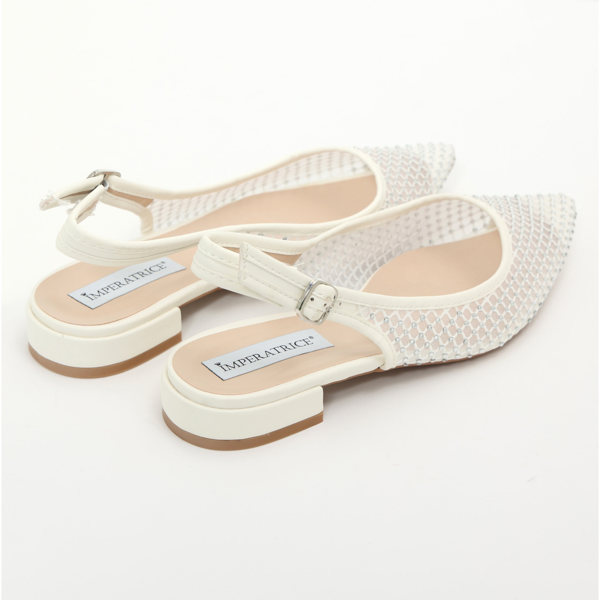 Ballerine slingback con tomaia semitrasparente ricoperta di strass