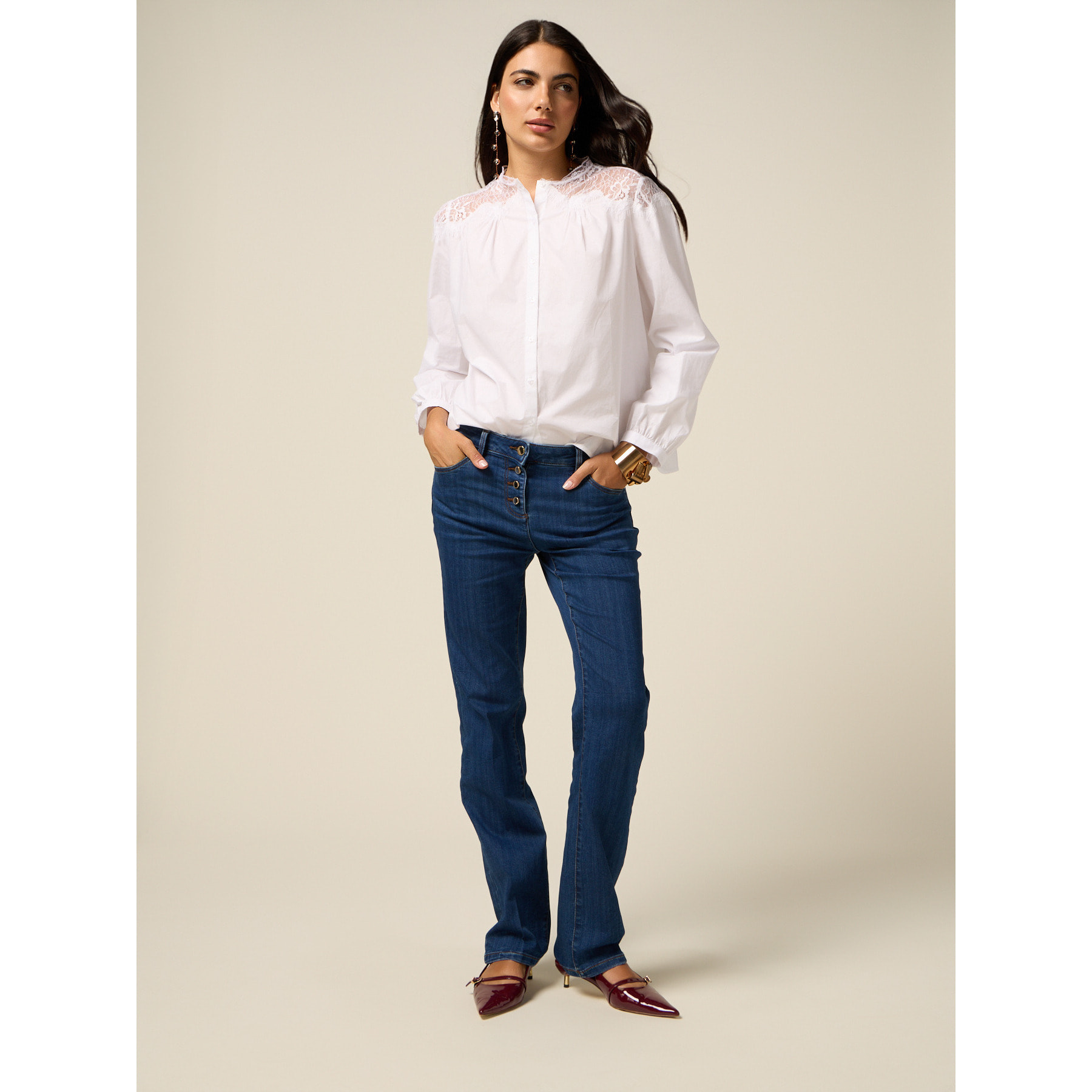Oltre - Jeans regular in denim con bottoni - Blu