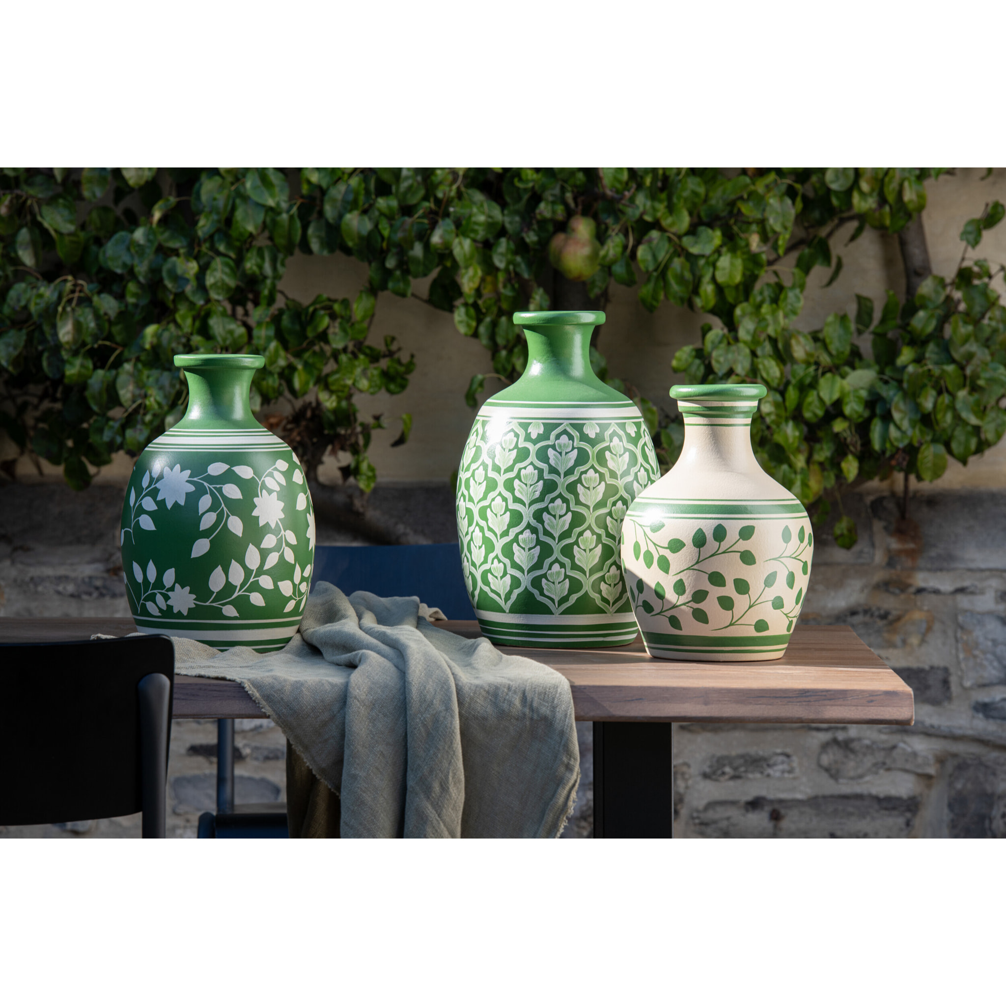 J-Line vase Fleurs + Lignes - terre cuite - vert/blanc - Ø 27 cm