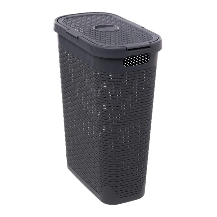 Corbeille slim Rattan 40L gris béton