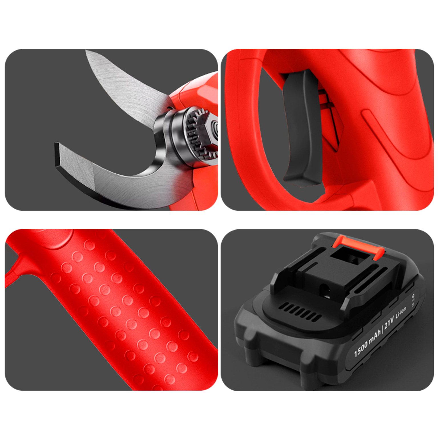 Tijeras de poda eléctricas 21V, 25mm de corte con 500W y DOBLE BATERIA 7500mAh.