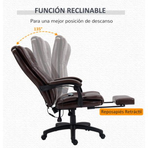 Silla de Masaje con 6 Puntos de Masaje Silla de Oficina Giratoria Silla de Despacho Reclinable con Altura Ajustable Reposapiés Retráctil y Control Remoto 68,5x68,5x113-121 cm Marrón