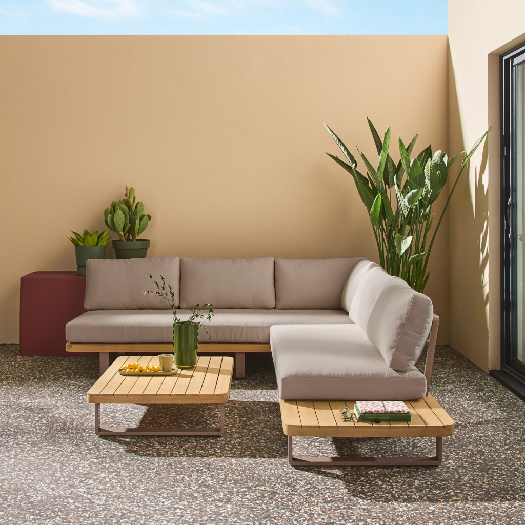 Salon de jardin d'angle bois d'acacia et aluminium 5 places ACALIA LATIKA