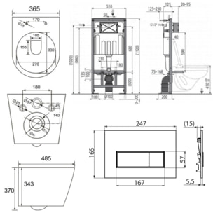 Pack WC Bati-support autoportant + Cuvette SAT Infinitio sans bride + Abattant soft close + Plaque blanche (SMART-Infinitio-4)