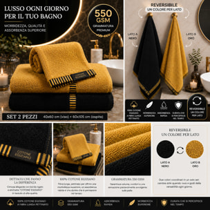 COTONE EGIZIANO Coppia asciugamani Reverse in cotone egiziano 550 gr_Black Gold