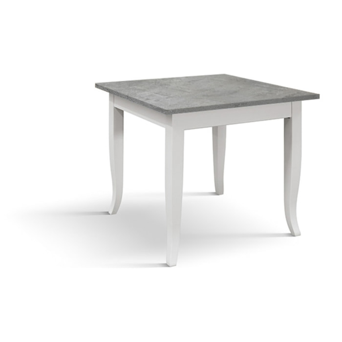 Tavolo RIMINI in legno grigio cemento e struttura in legno bianco 80x80 cm