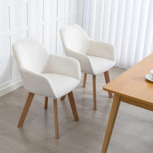 Pack de 2 Sillas de Comedor Modernas, Sillas de Cocina Tapizado en Terciopelo, con Respaldo, Reposabrazos y Patas de Madera, Carga 120 kg, para Salón, Dormitorio, 54x57x80 cm, Blanco Crema