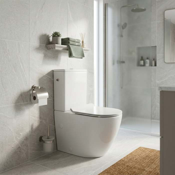 PixL WC à poser sans bride + abattant SoftClose + réservoir de chasse, alimentation latérale, blanc brillant (CEPX030RREXVP)