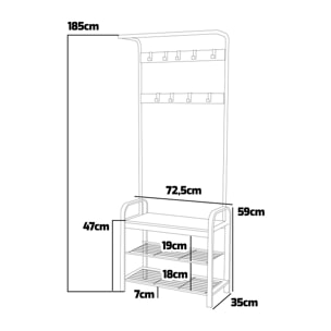 Sirsa - Appendiabiti freestanding con panca e vano scarpiera incorporati