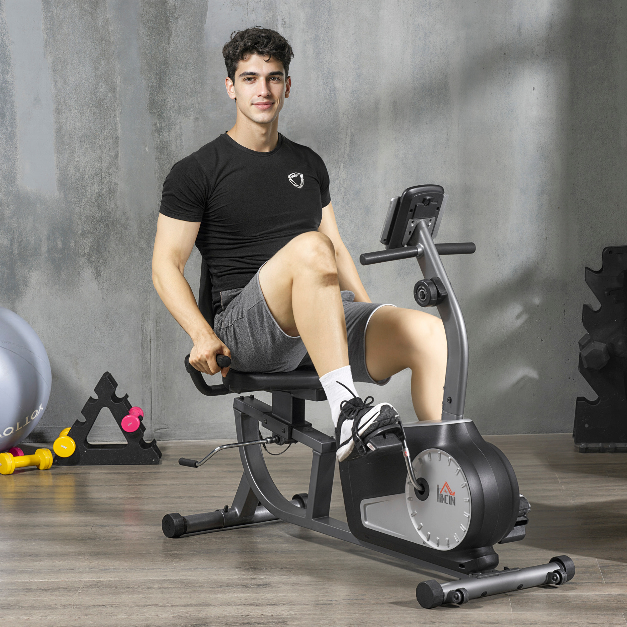 Bicicleta Estática con Respaldo Ajustable Bicicleta Estática Reclinada con 8 Niveles de Resistencia Magnética Asiento Regulable Sensor de Pulso Pantalla LCD Ruedas para Casa Gimnasia