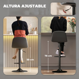 Juego de 2 Taburetes de Bar Taburetes Altos de Cocina Regulable en Altura 84-104 cm con Respaldo y Reposapiés Tapizado en PU Giratorio en 360° para Comedor Mostrador Negro