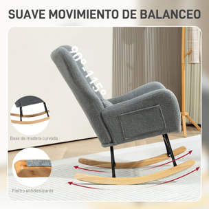 Mecedora de Borreguito Mecedora para Lactancia con Respaldo Acolchado Almohada y Base de Madera de Caucho Carga 120 kg Silla Mecedora para Salón Dormitorio Gris