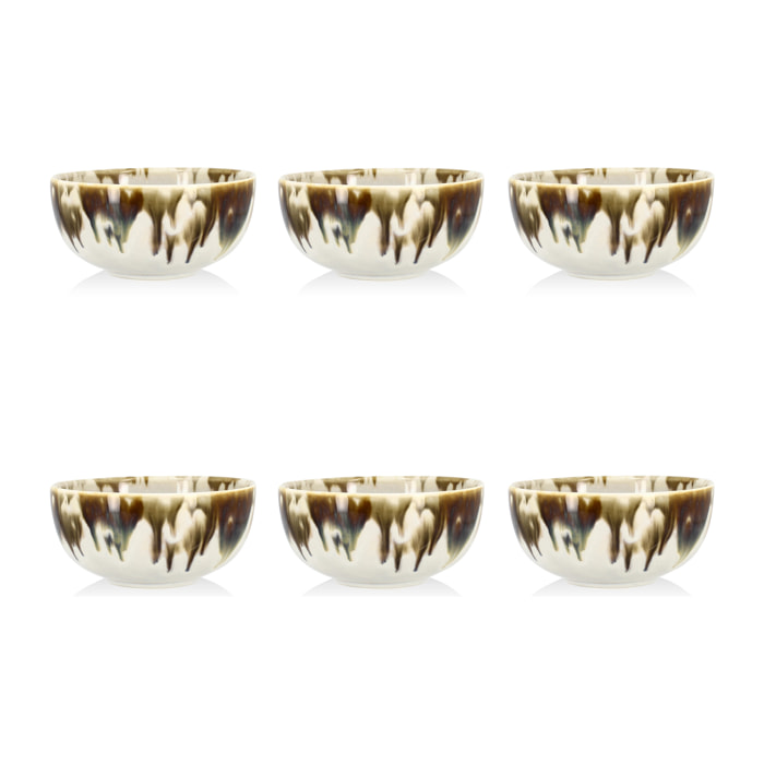 Lot de 6 coupelles abstraites en porcelaine beige 10cm MAKA
