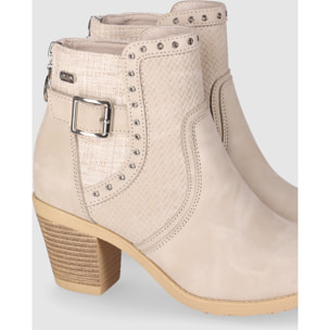 Botines de Piel Sintética - Beig - Tacón: 6 cm
