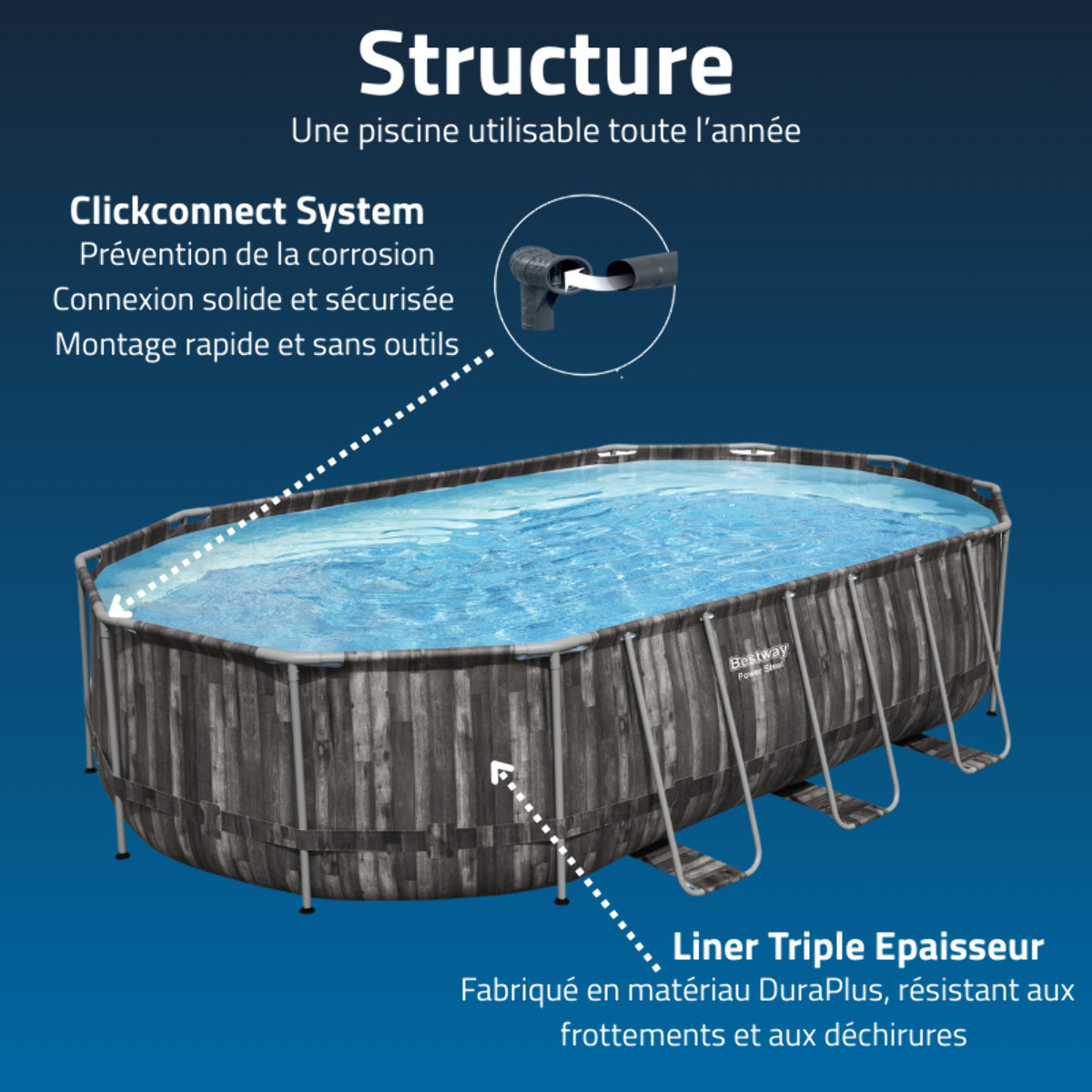 Bestway Piscine hors sol - Ovale - Steel Pro Max - Décor bois - 610 x 366 x 122 cm