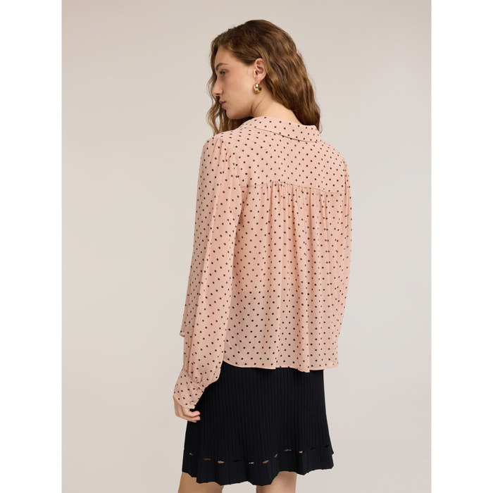 Motivi - Camicia in georgette a pois con plissé - Rosa