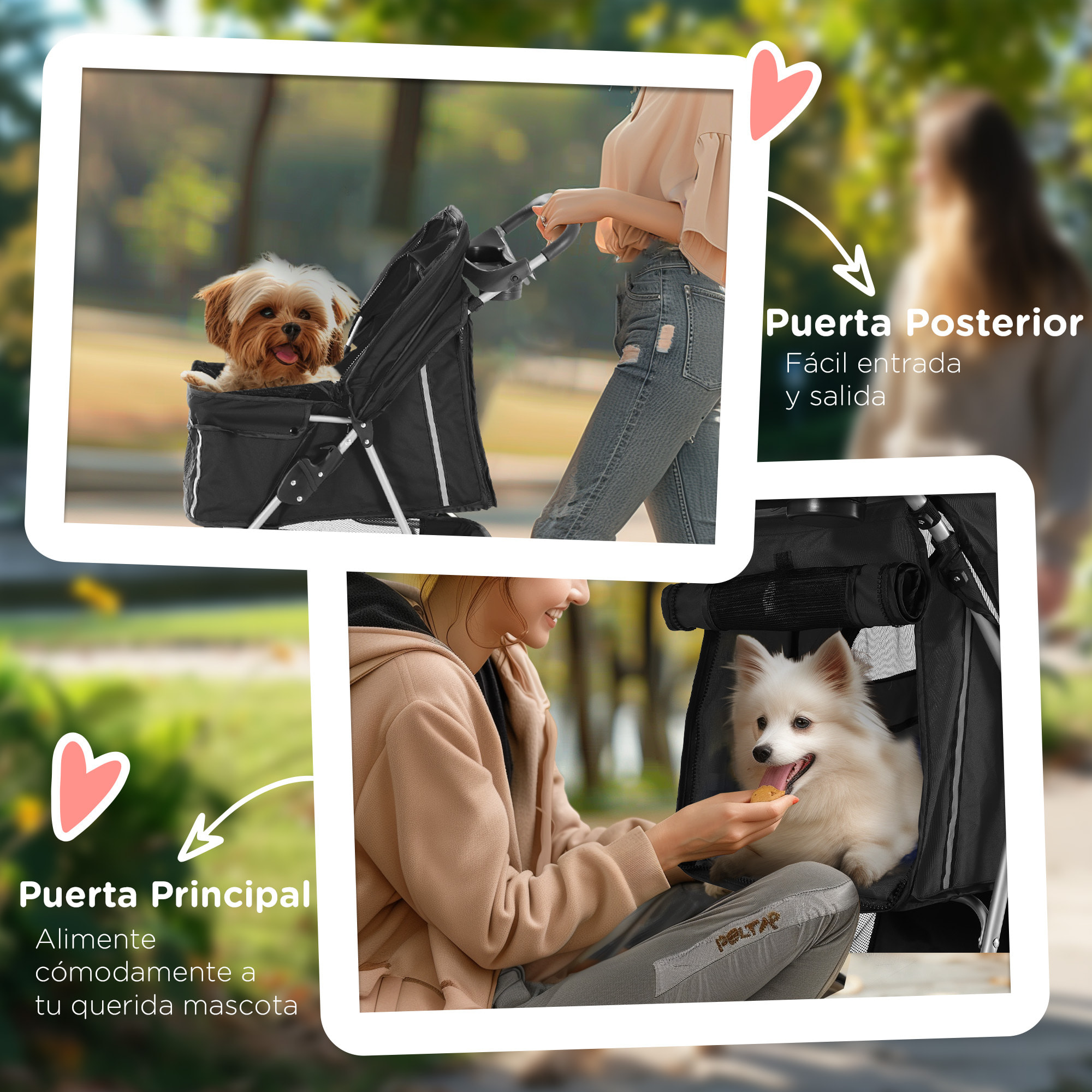 Carrito para Perros Plegable Cochecito para Mascotas Carrito para Perros Pequeños con Toldo Ajustable Cesta de Almacenaje Ventanas de Malla Portavasos y Ruedas 75x45x97 cm Negro