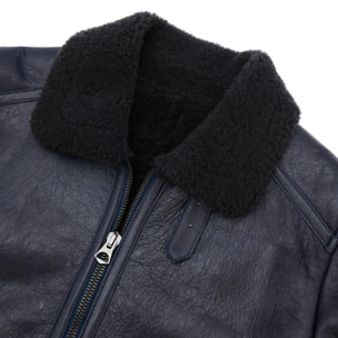 Montone blu Shearling biker uomo collo camicia con fibbia