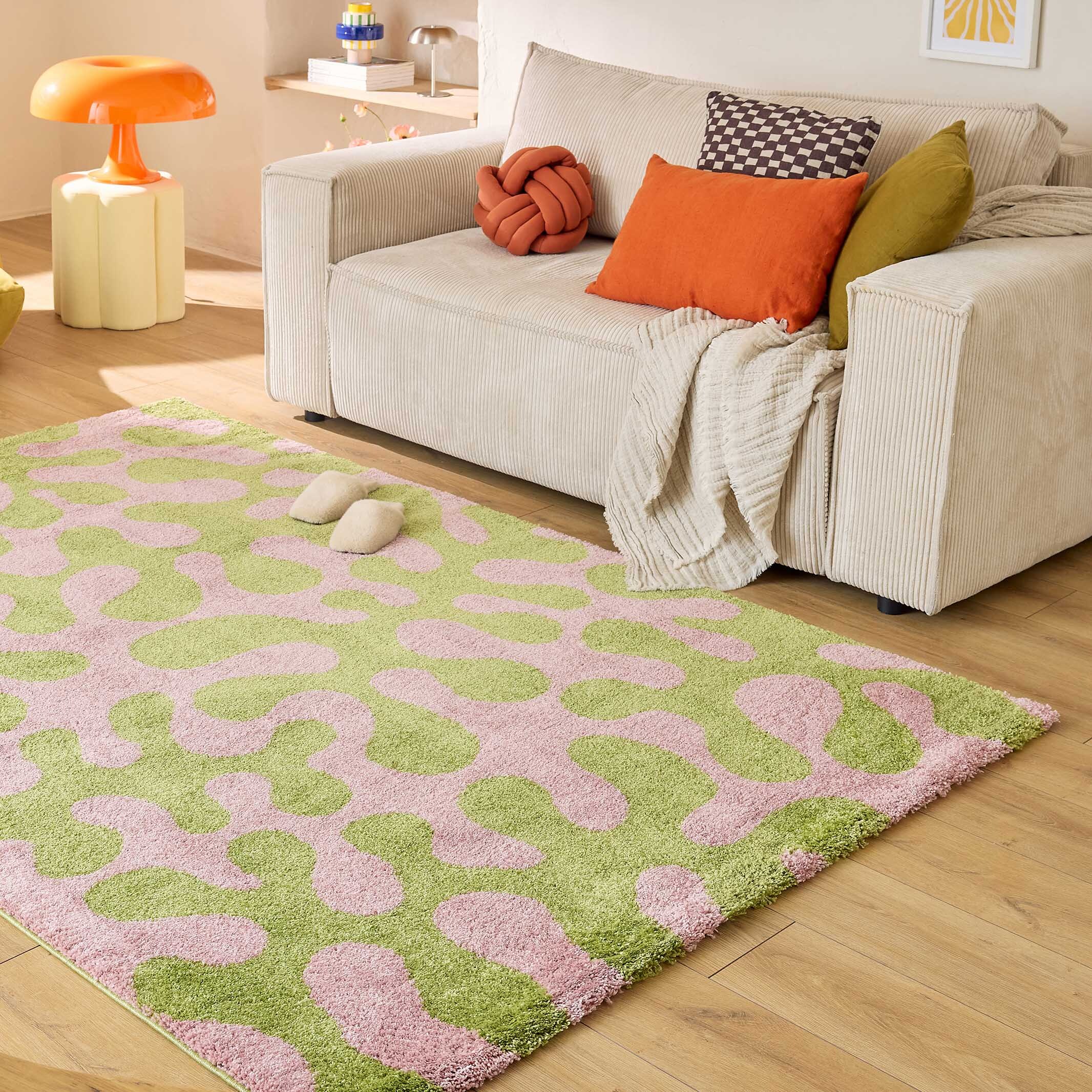 GROOVY - Tapis rétro coloré à motif abstrait - Confortable et moelleux - Vert
