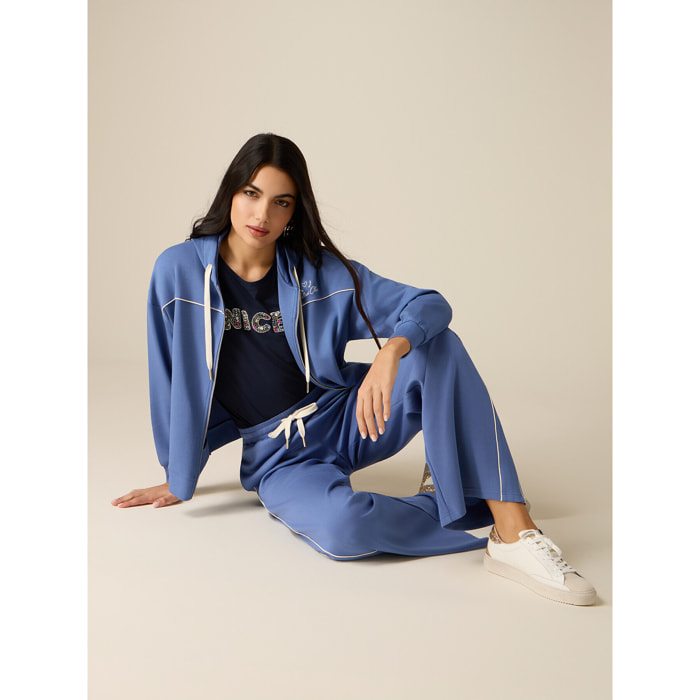 Oltre - Pantalones de punto con perfil - Azul